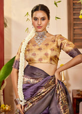 Dull Purple Tussar Silk Tribal Print Saree-4454